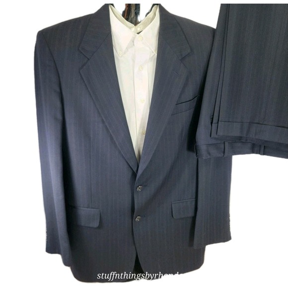 American Clothing By Bill Bryan Mens Blue Pinstripe Custom‎ Suit W/ Cuffed Pants